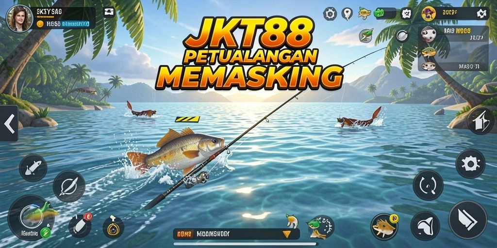 Screenshot JKT88 menampilkan pemain menangkap ikan besar di lautan.