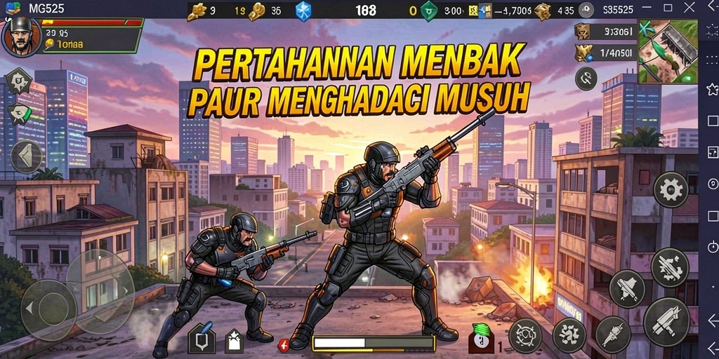 Tampilan gameplay MG525 yang menarik dan strategis dalam Tower Defense.
