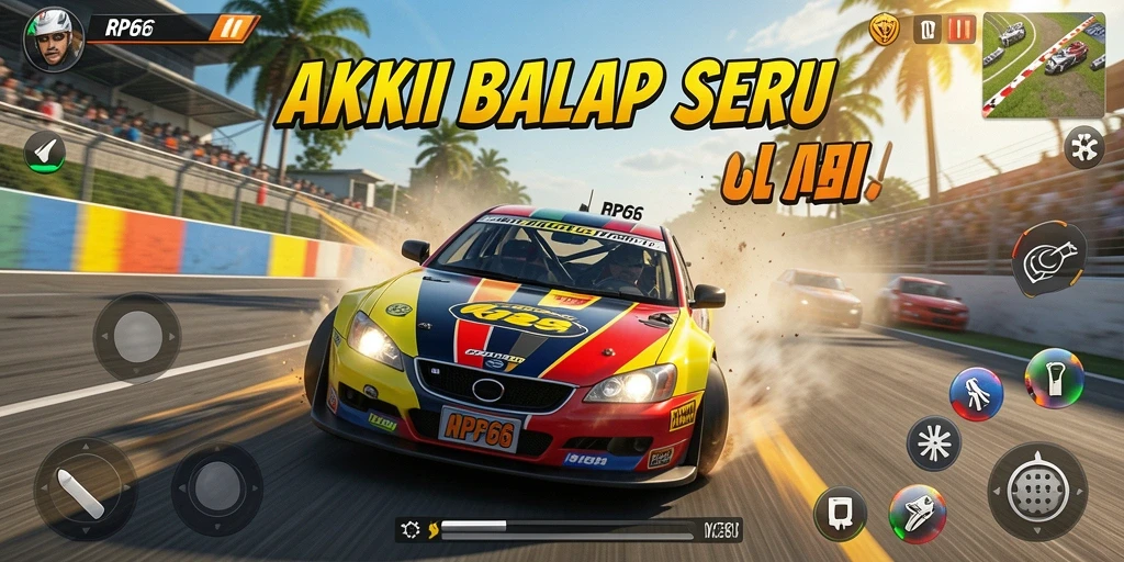 Tampilan seru gameplay RP66 dengan aksi balap mendebarkan.