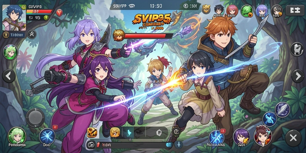 Screenshot gameplay SVIP5 menampilkan aksi karakter Anime yang dinamis.